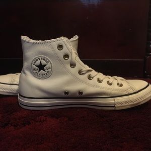 White Leather Converse All Star High Top Sneakers